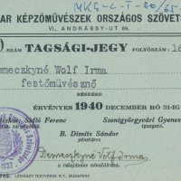 Demeczkyné Wolf Irma tagsági jegye (Magyar Képzőművészek Országos Szövetsége)